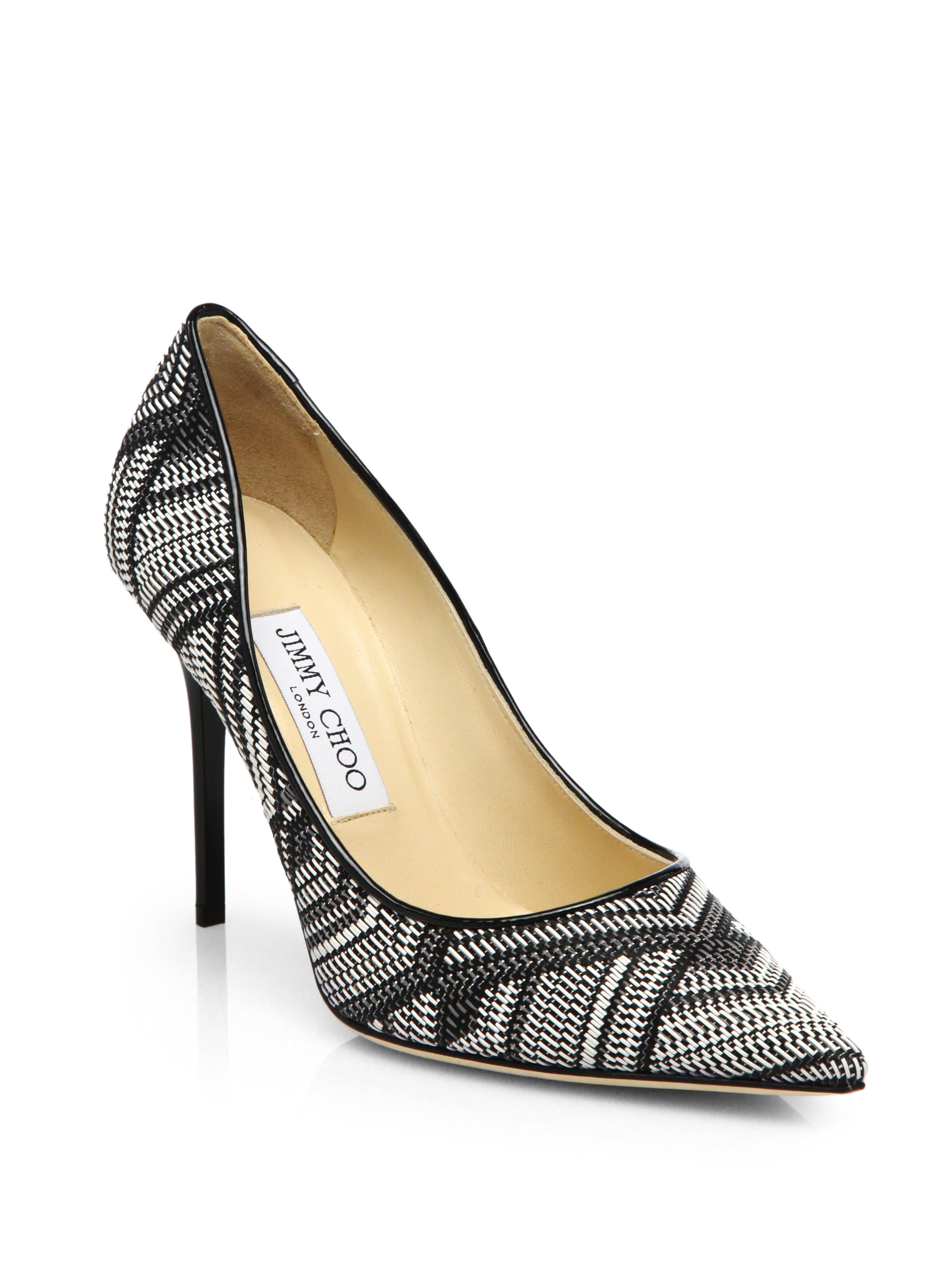 Jimmy Choo Amber Woven Leather Pumps in Black (BLACK WHITE) | Lyst