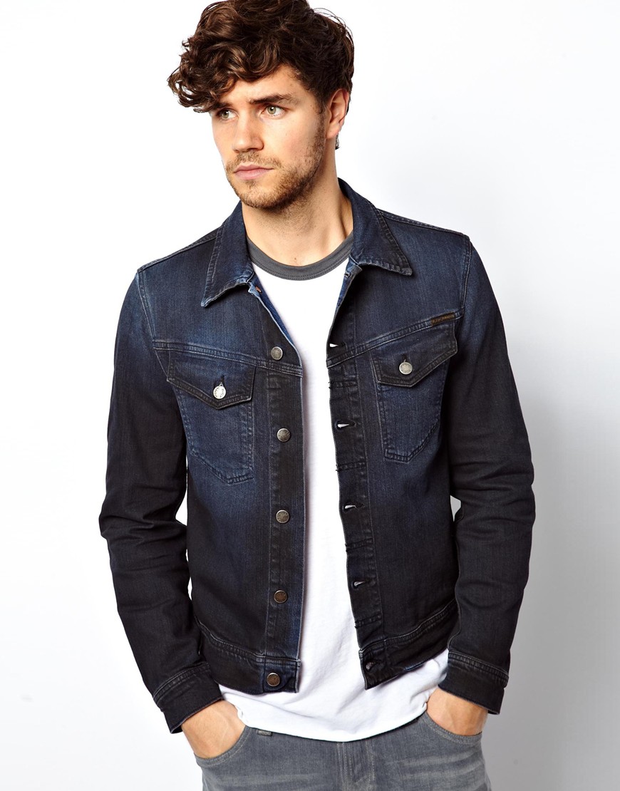 blue and black jean jacket