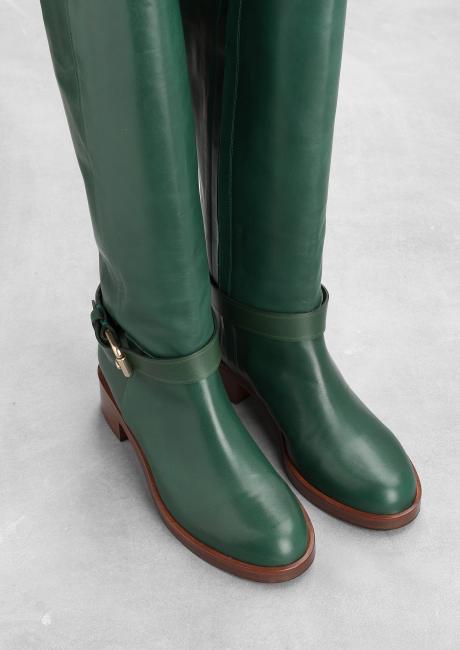 green leather booties