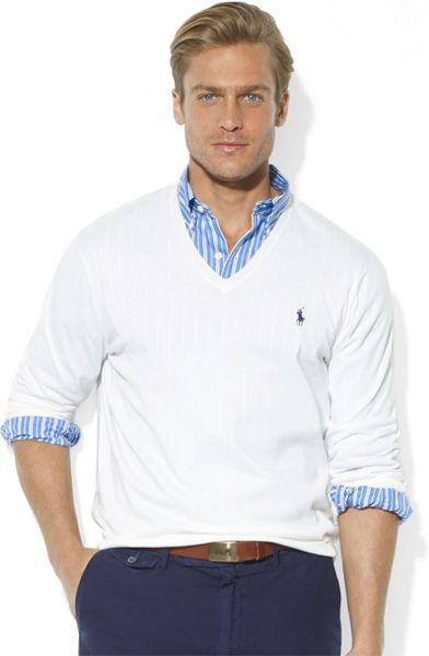 Polo Ralph Lauren Pima Cotton V-Neck Sweater in White for Men | Lyst