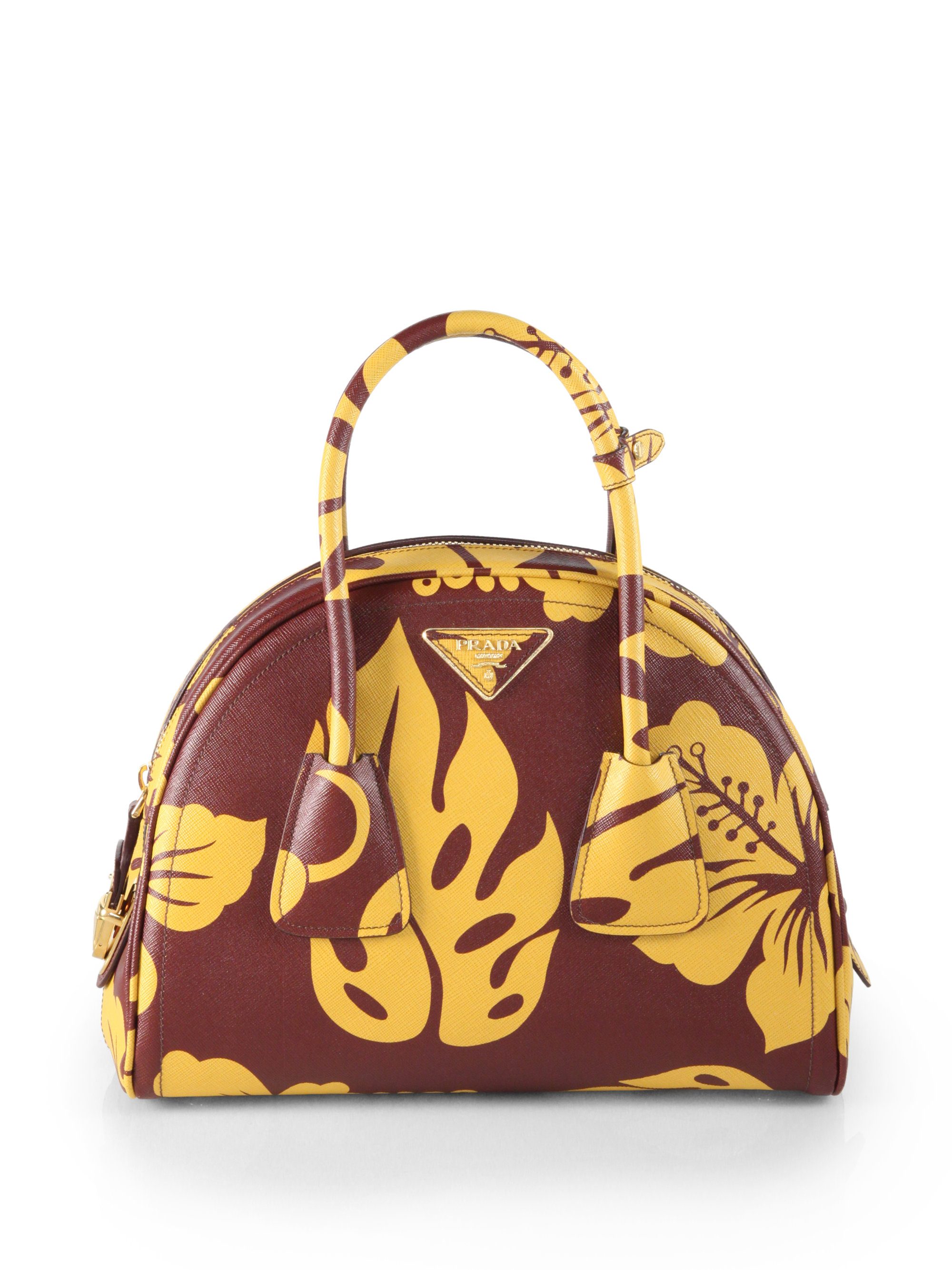 Lyst Prada Hibiscus Print Bowler Bag in Yellow