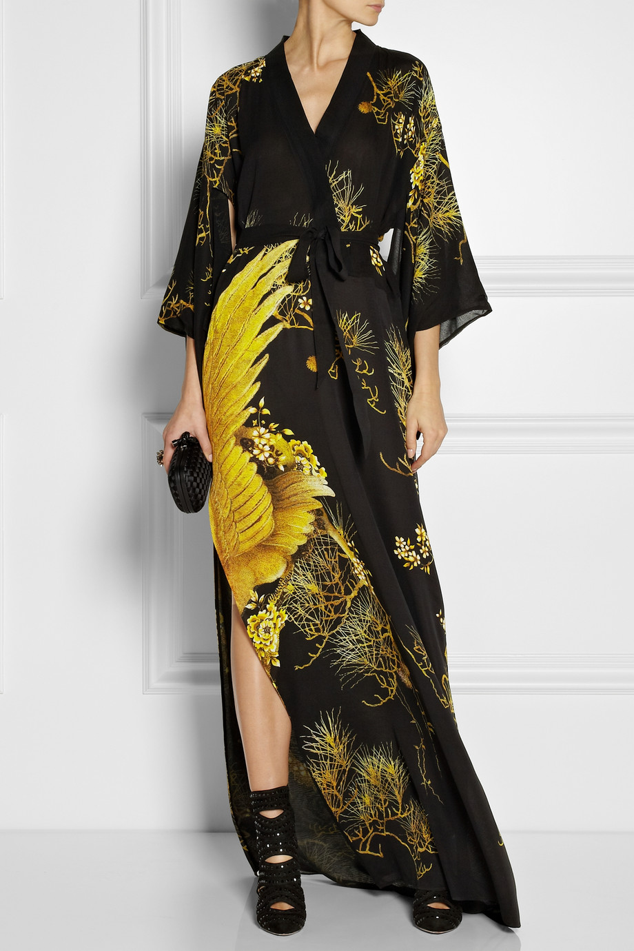 Roberto Cavalli Chimera Printed Silk Crepe De Chine Kimono style Dress in  Gold (Yellow) - Lyst