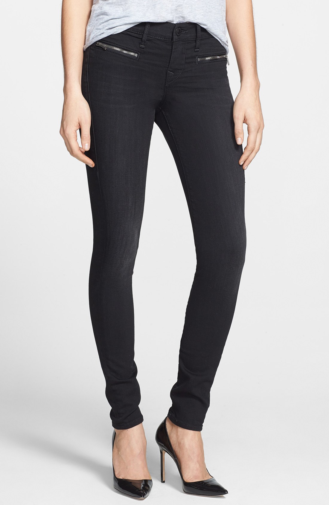 True Religion Edie Zip Detail Skinny Jeans in Black (Blackwell) | Lyst