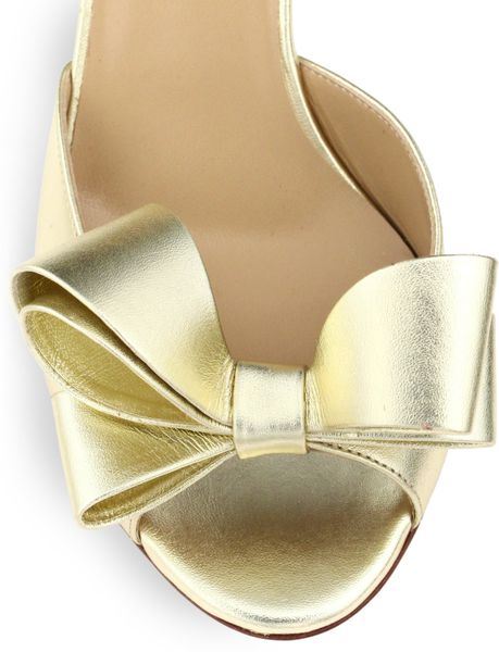 Valentino Couture Bow Metallic Leather Wedge Slides in Gold | Lyst