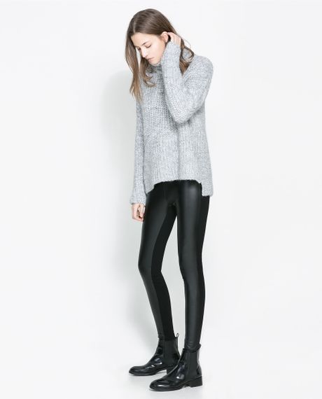 Zara Combined Faux Leather Leggings in Black | Lyst