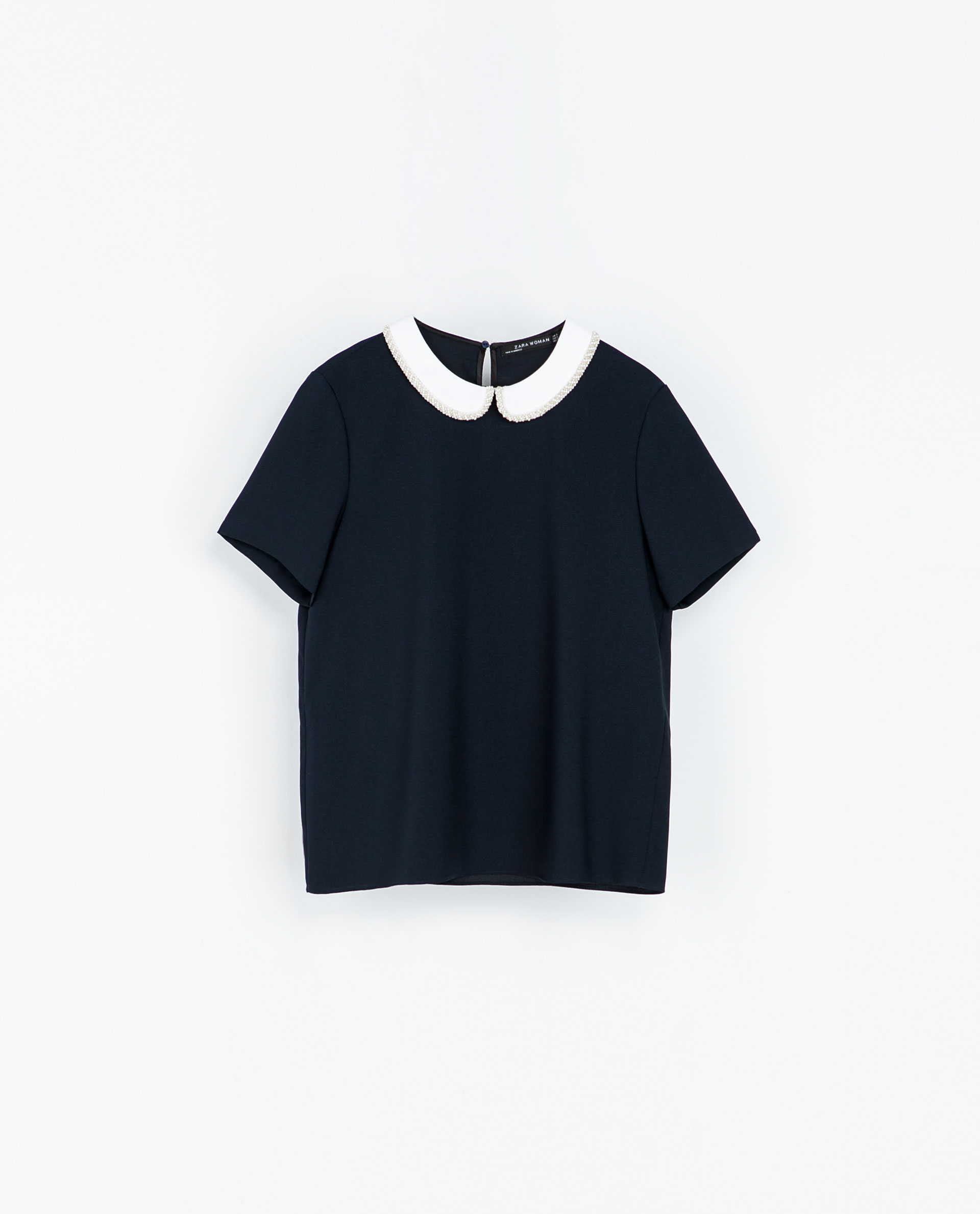 Zara Blouse with Combination Collar in Blue Lyst