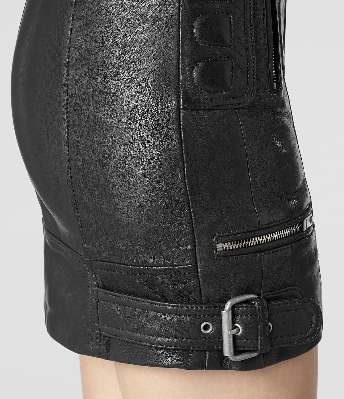 Allsaints Alva Leather Biker Skirt in Black | Lyst