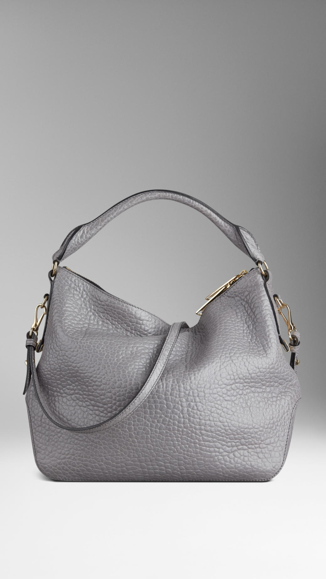 Burberry Small Heritage Grain Leather Hobo Bag in Mid Grey Melange (Gray) - Lyst