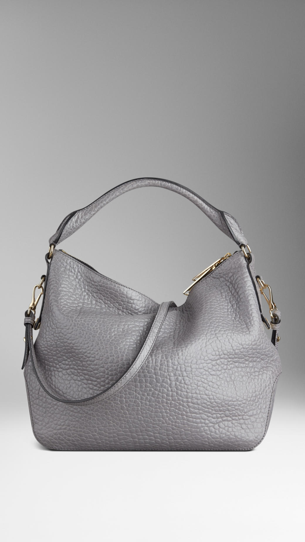 Burberry Small Heritage Grain Leather Hobo Bag in Mid Grey Melange (Grey) - Lyst