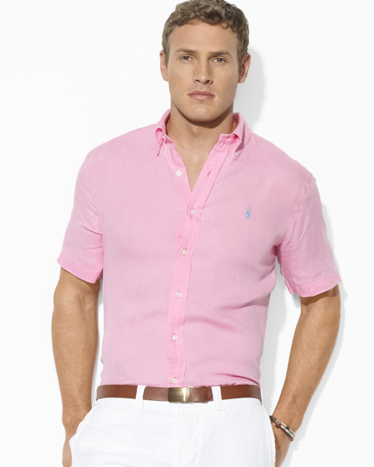 ralph lauren men's pink linen shirt