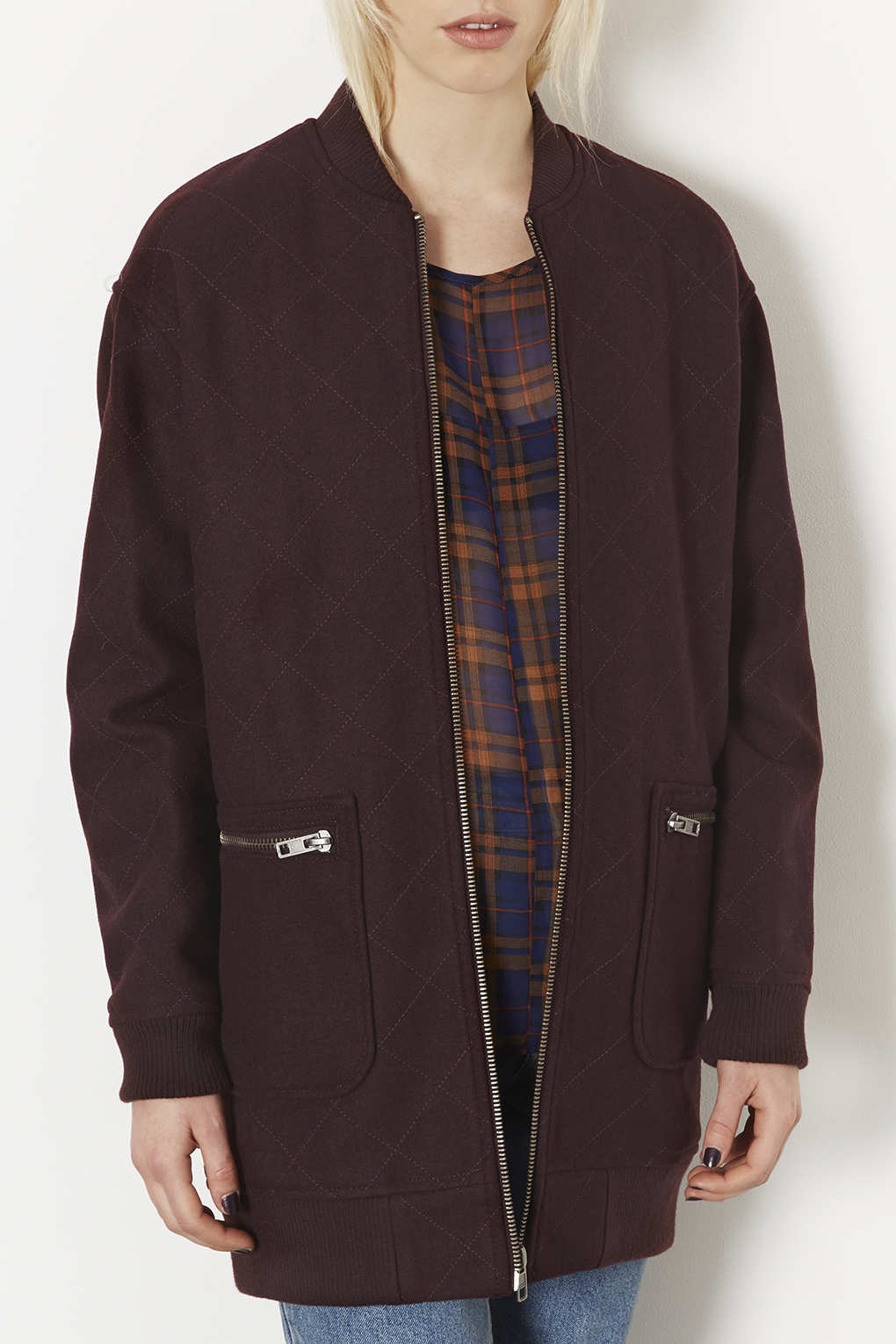 Lyst Quilted Long Line Bomber Jacket in Purple