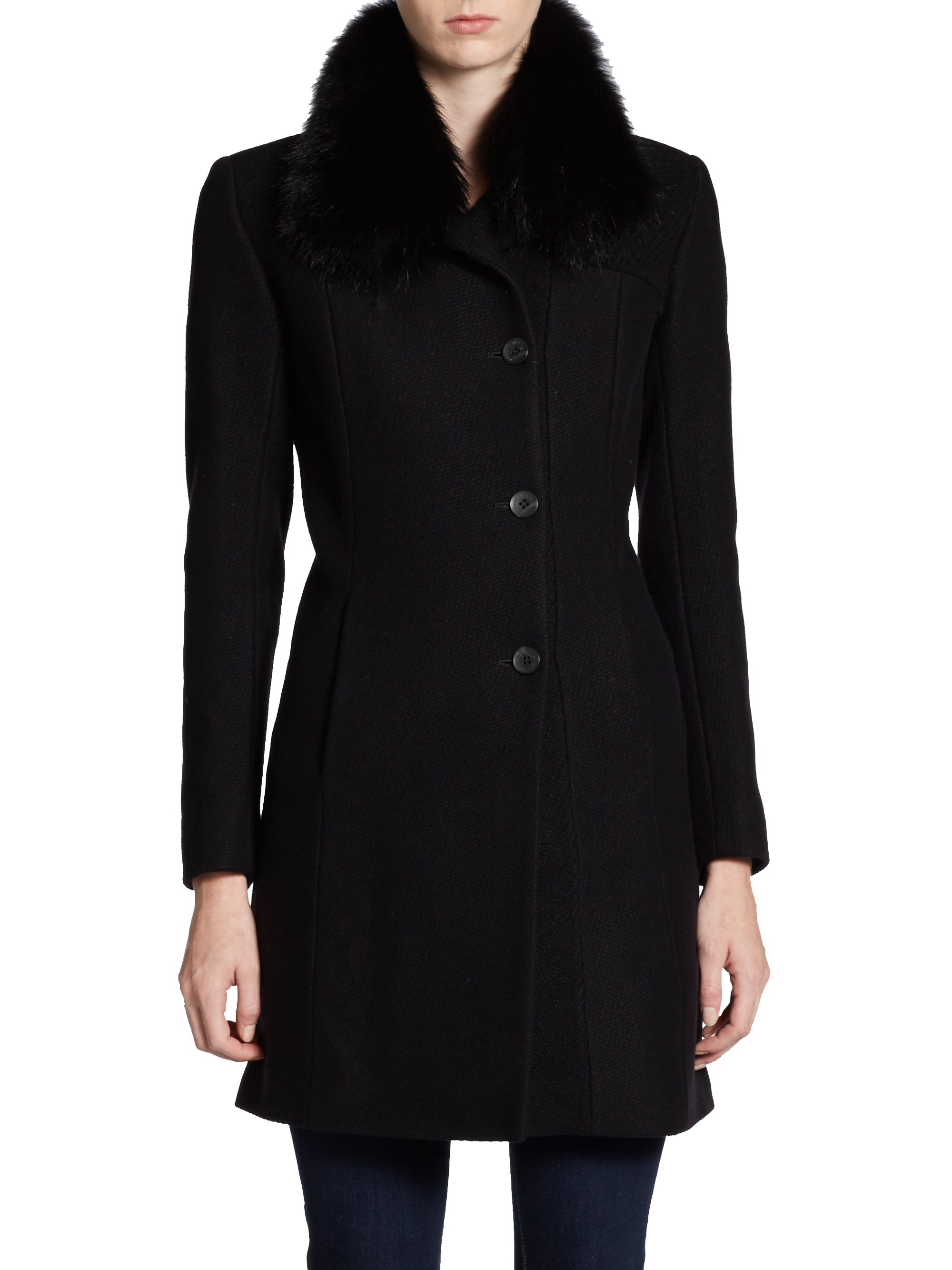 Andrew marc Posh Furcollar Coat in Black | Lyst