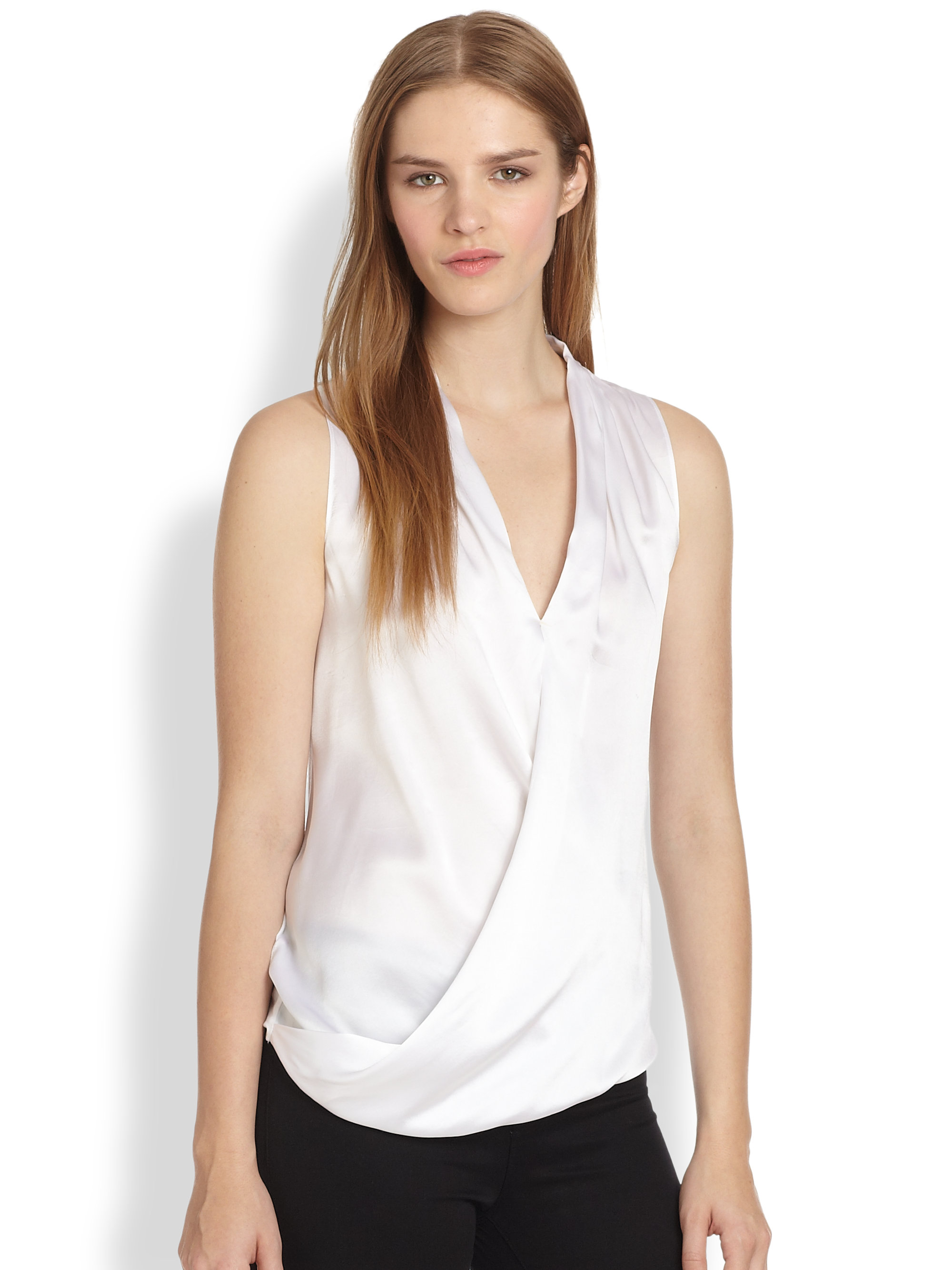 Bailey 44 Silk Satin Draped Crossover Top Lyst