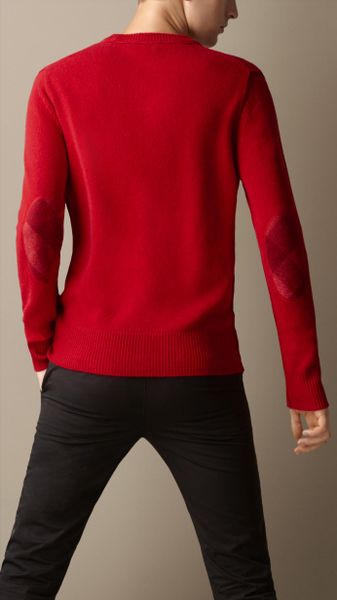Burberry Elbow Patch Cashmere Sweater in Red for Men (poppy red) | Lyst