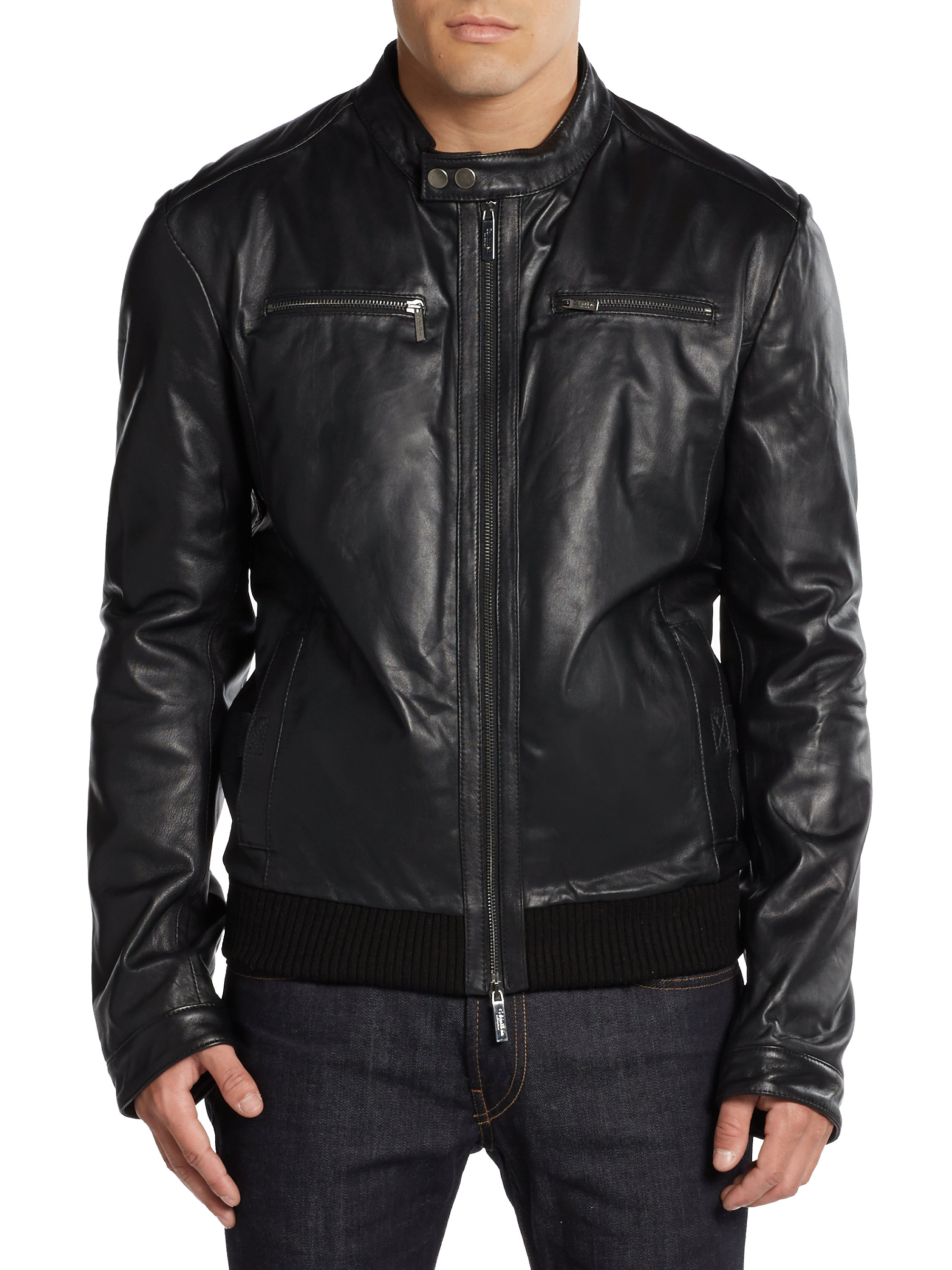 leather biker jacket calvin klein