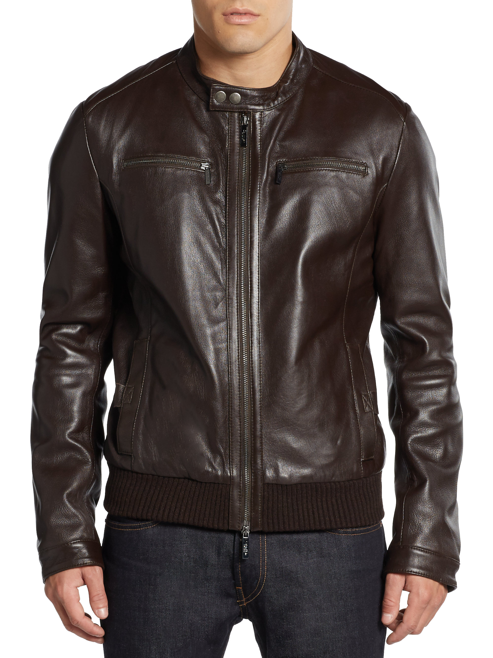 Lyst - Calvin klein Basar Leather Biker Jacket in Brown for Men