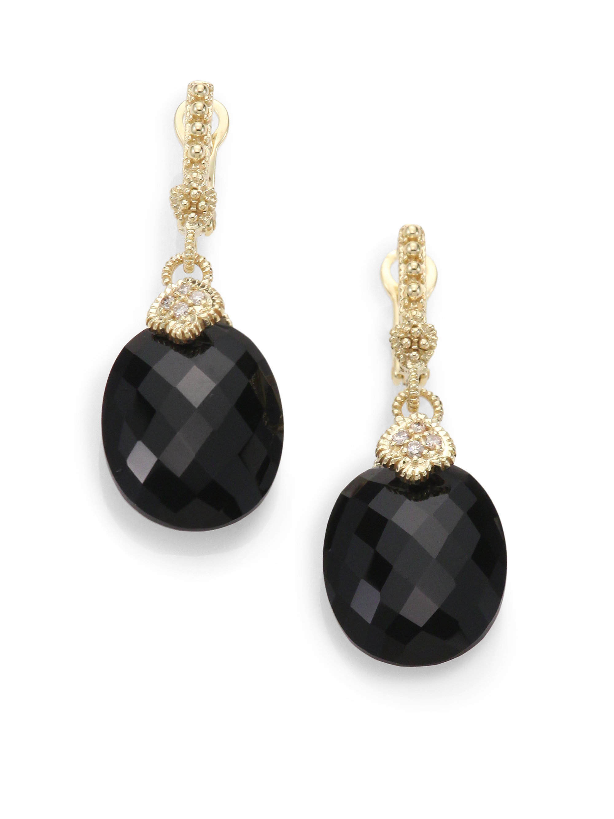 Judith Ripka Black Onyx Diamond 14k Yellow Gold Drop Earrings - Lyst