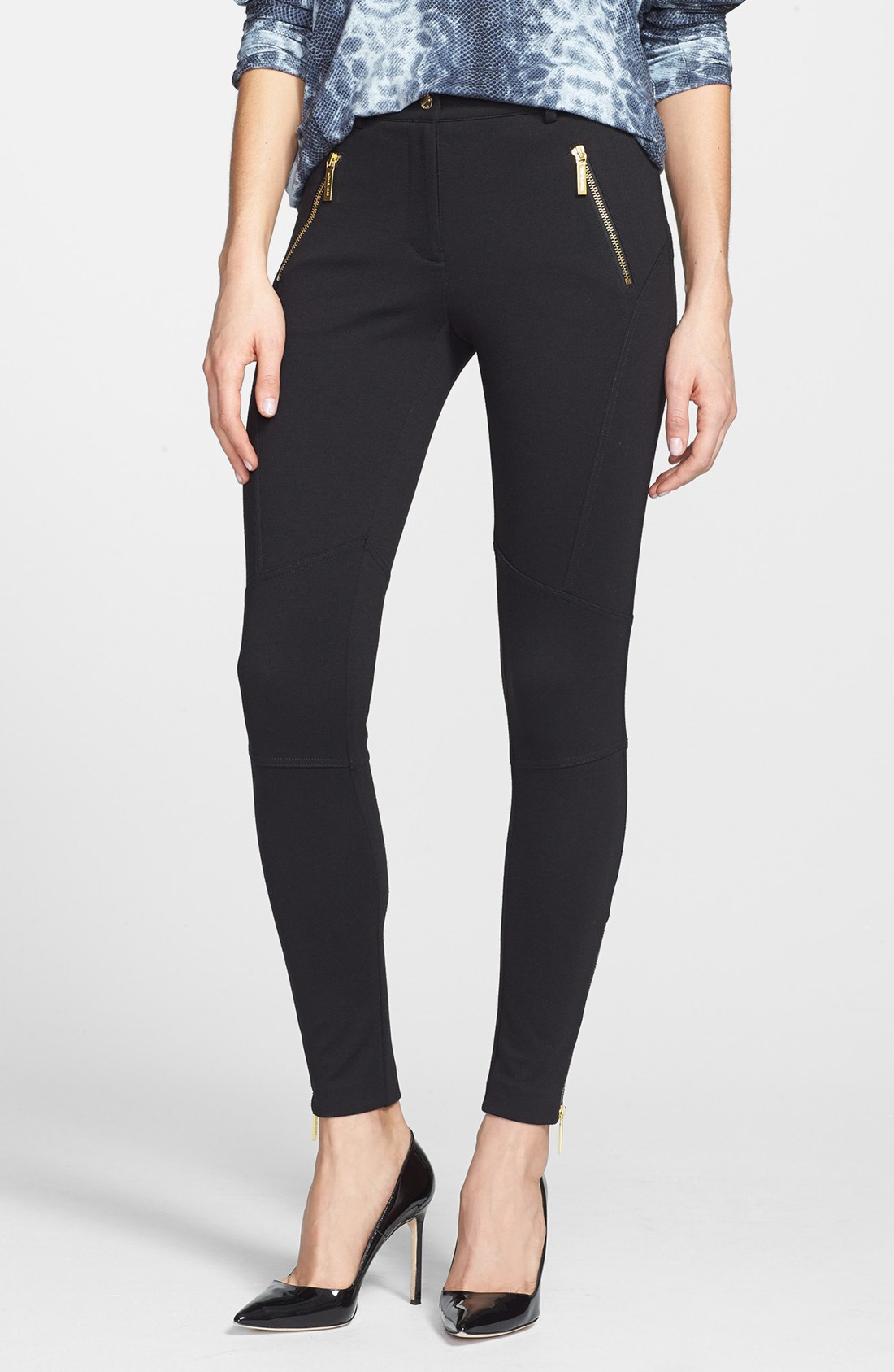 Michael Michael Kors Zip Pocket Seamed Ponte Pants in Black (Black