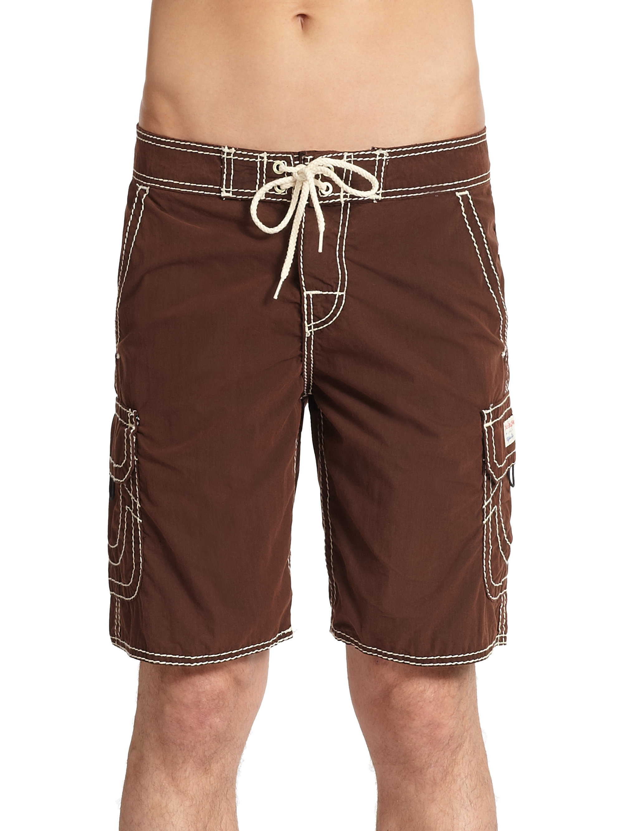 True Religion Cargo Board Shorts in Brown for Men | Lyst