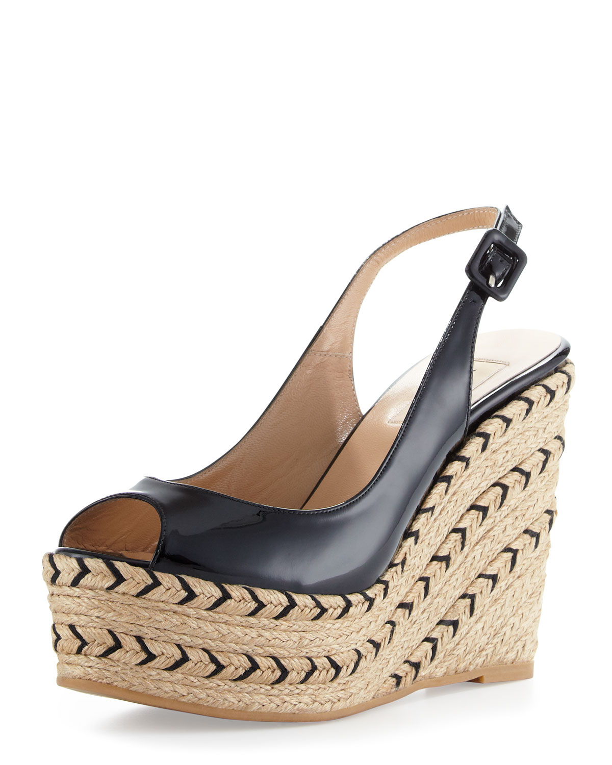 Valentino Patent Slingback Espadrille Wedge in Black - Lyst
