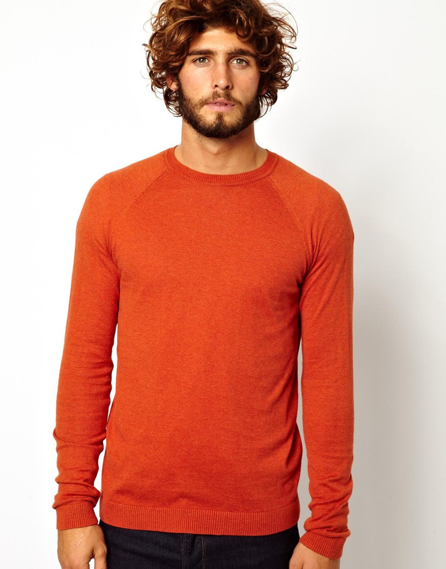 ASOS Crew Neck Sweater in Orange for Men - Lyst