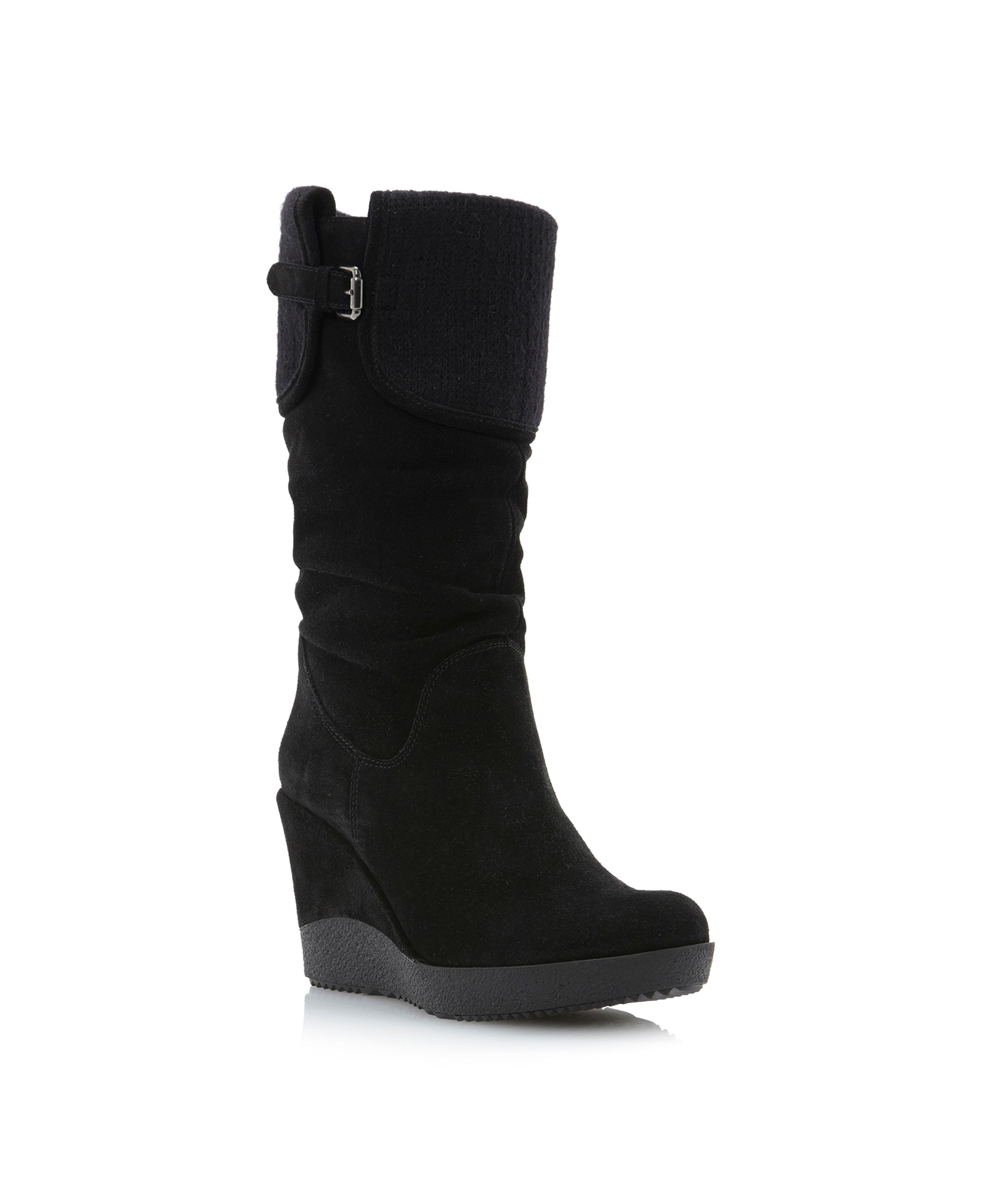 Dune Romas Fold Over Fabric Cuff Boots in Black (Black Suede) | Lyst