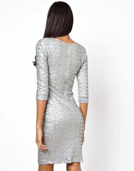 Tfnc Long Sleeve Hologram Sequin Dress in Silver (Holgramsilver) | Lyst