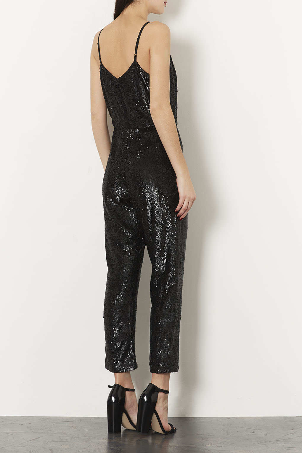 TOPSHOP Sequin Strappy Jumpsuit in Black - Lyst