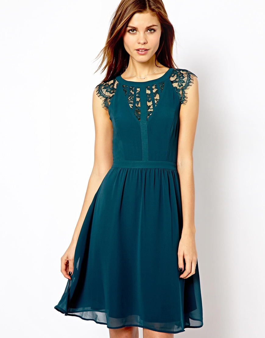 Lyst - Asos Warehouse Lace Back Soft Dress in Green
