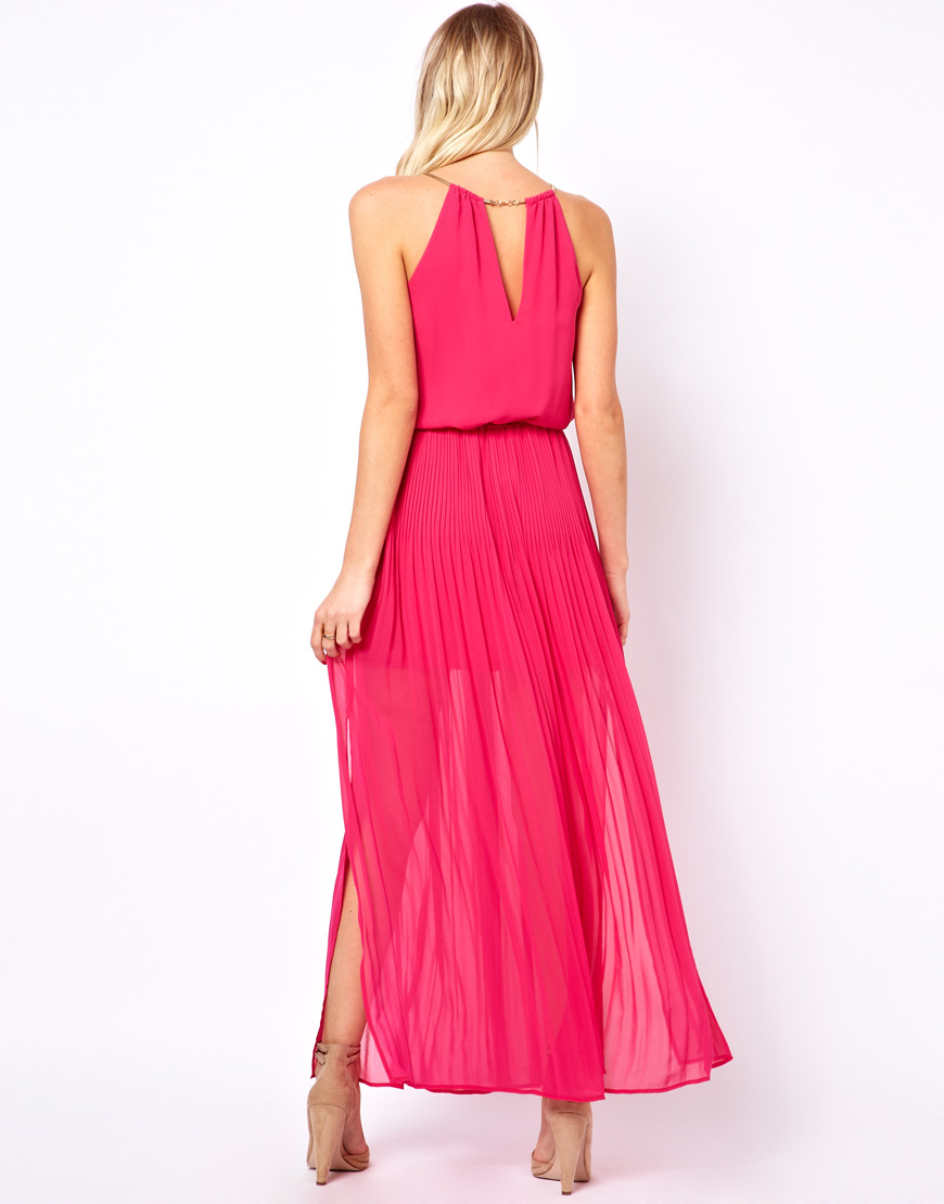 ASOS Oasis Pleated Maxi Dress With Belt in Pink - Lyst