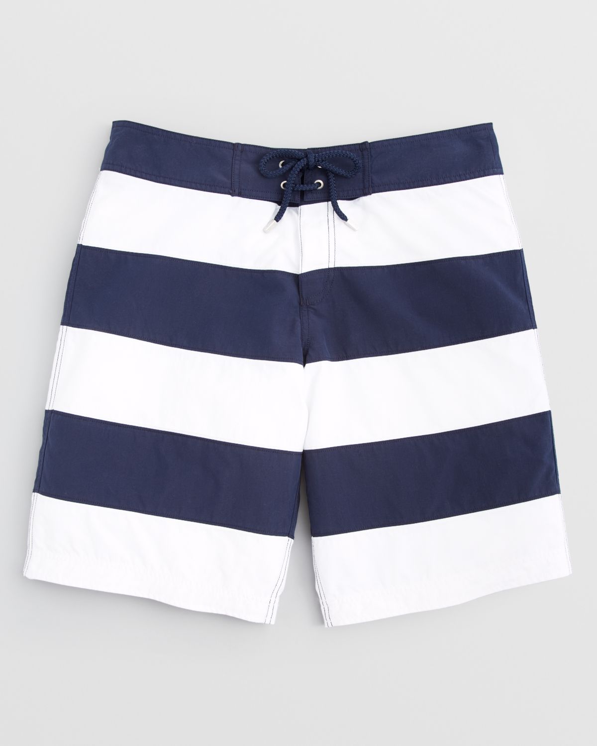 blue and white striped swim shorts