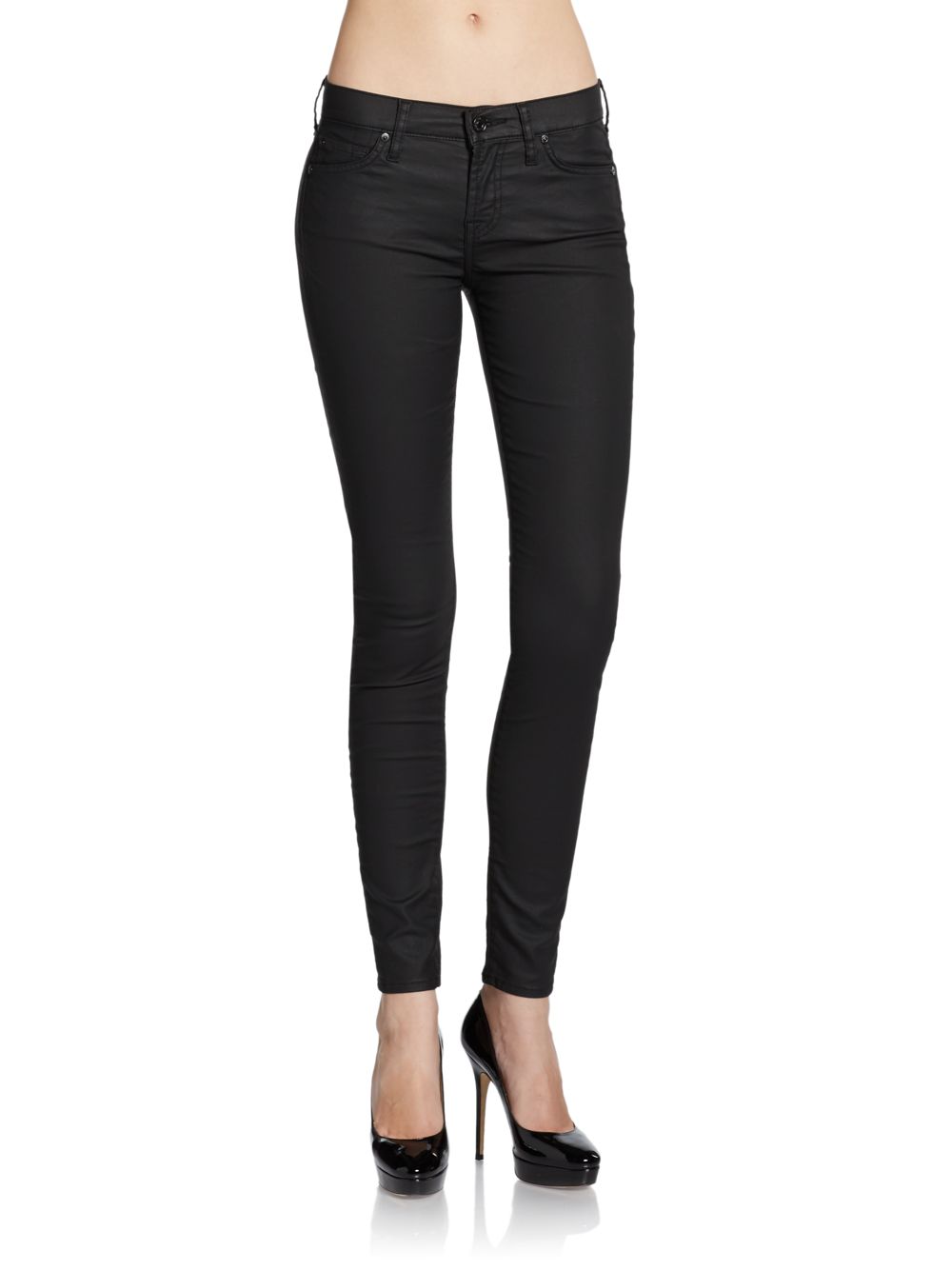 7 For All Mankind Gwenevere Coated Denim Skinny Jeans in Black - Lyst