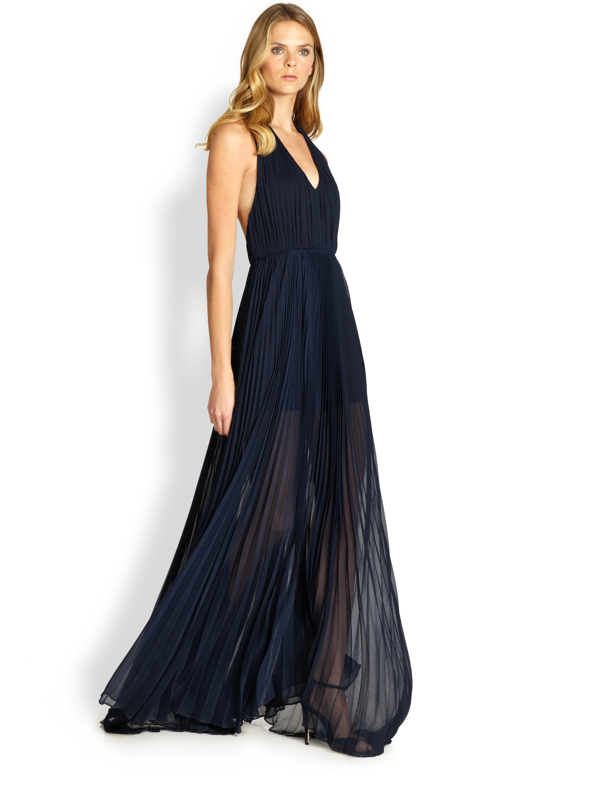 Lyst - Alice + Olivia Knifepleated Chiffon Halter Maxi Dress in Blue