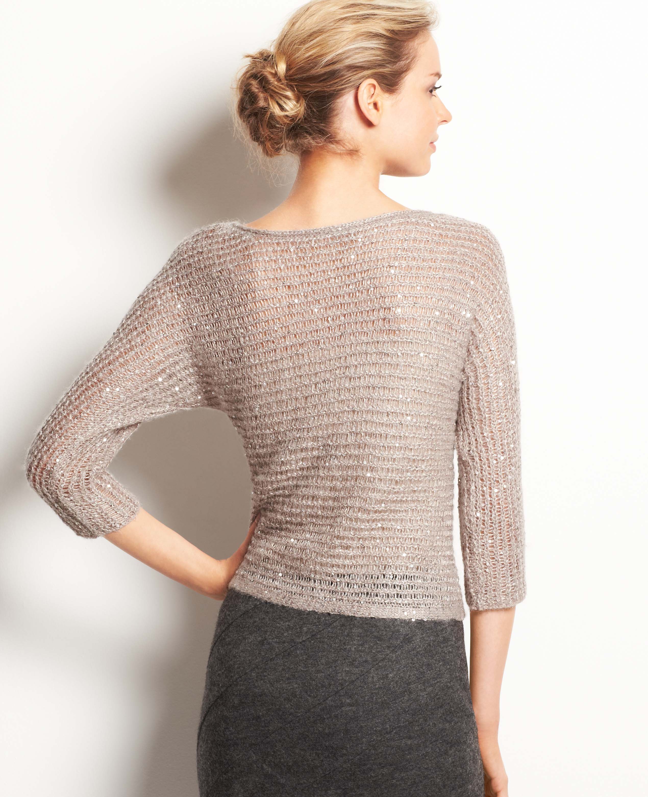 Ann taylor Sparkle Open Knit Sweater in Brown Lyst