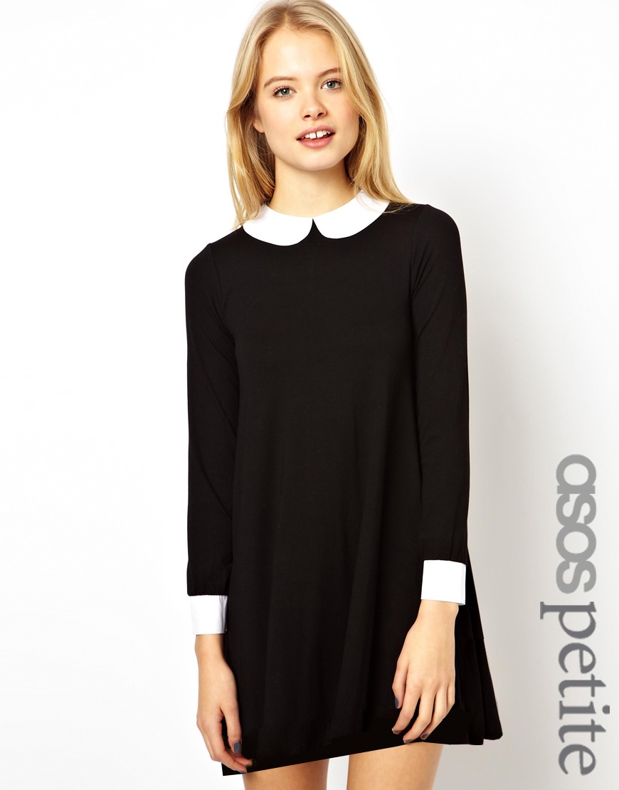 Juniors black dress with white collar and cuffs