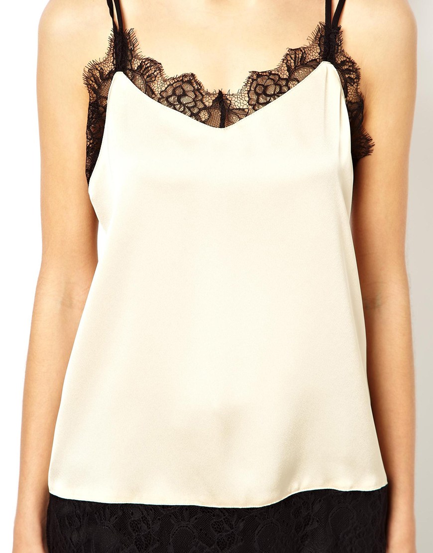 lace trim satin camisole top