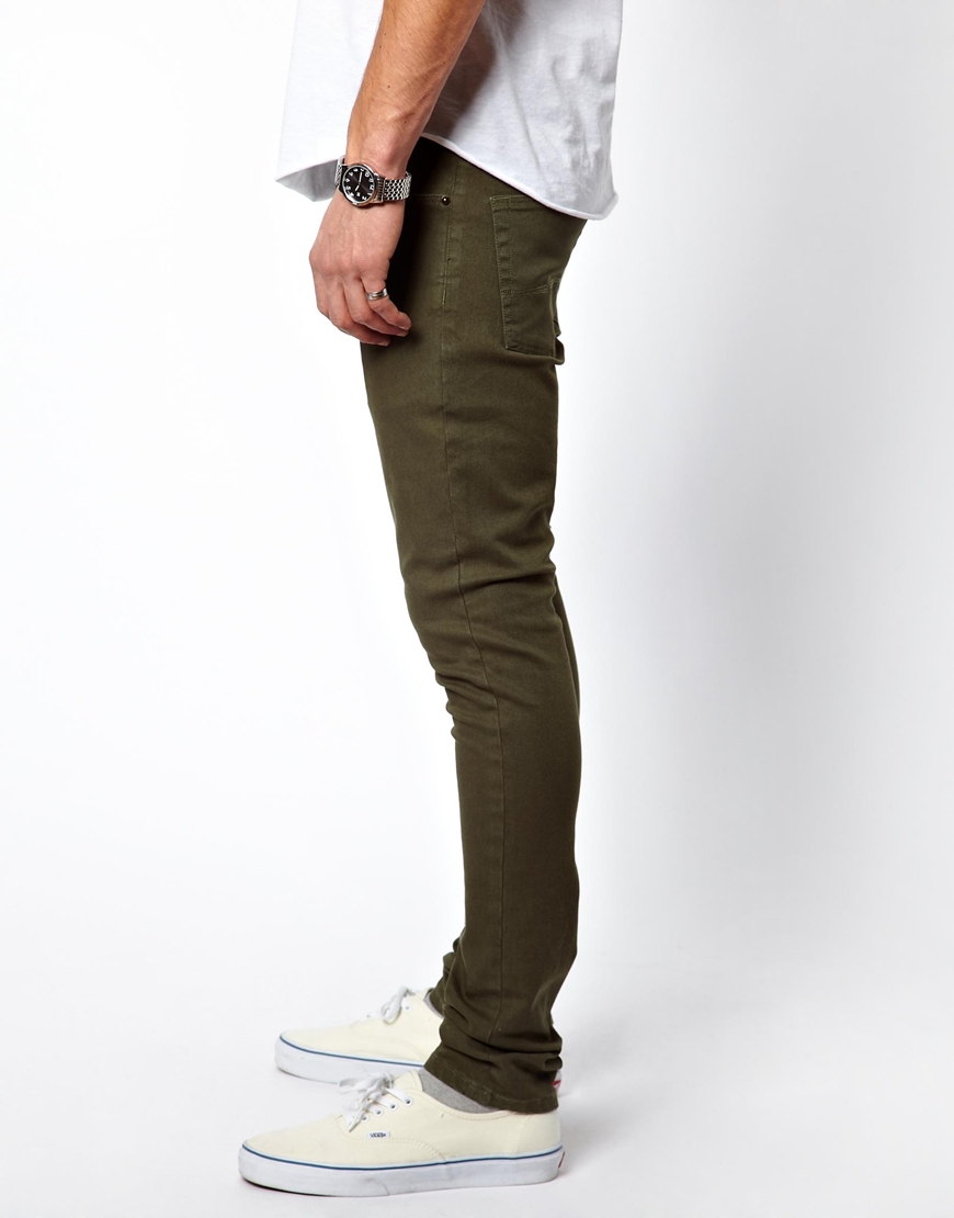 ASOS Super Skinny Jeans in Khaki (Green) for Men Lyst