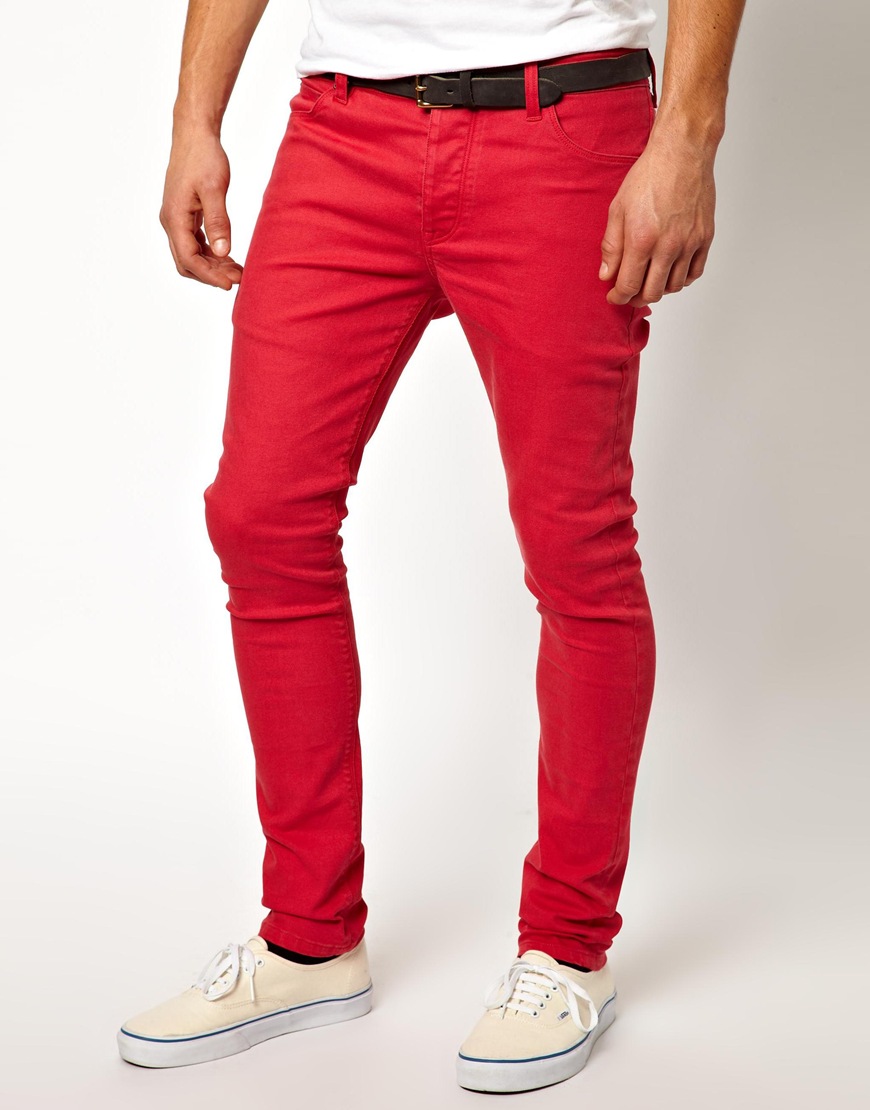 skinny jeans men red