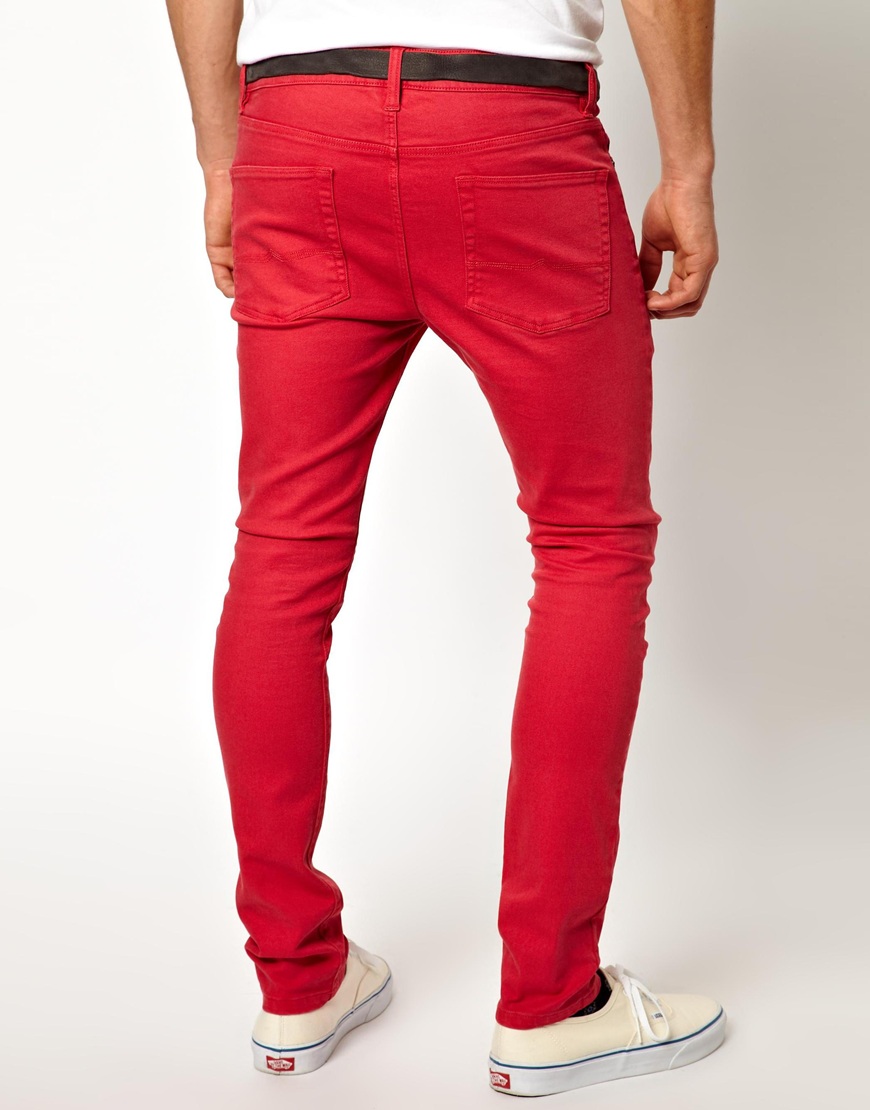 Asos Super Skinny Jeans in Red for Men | Lyst