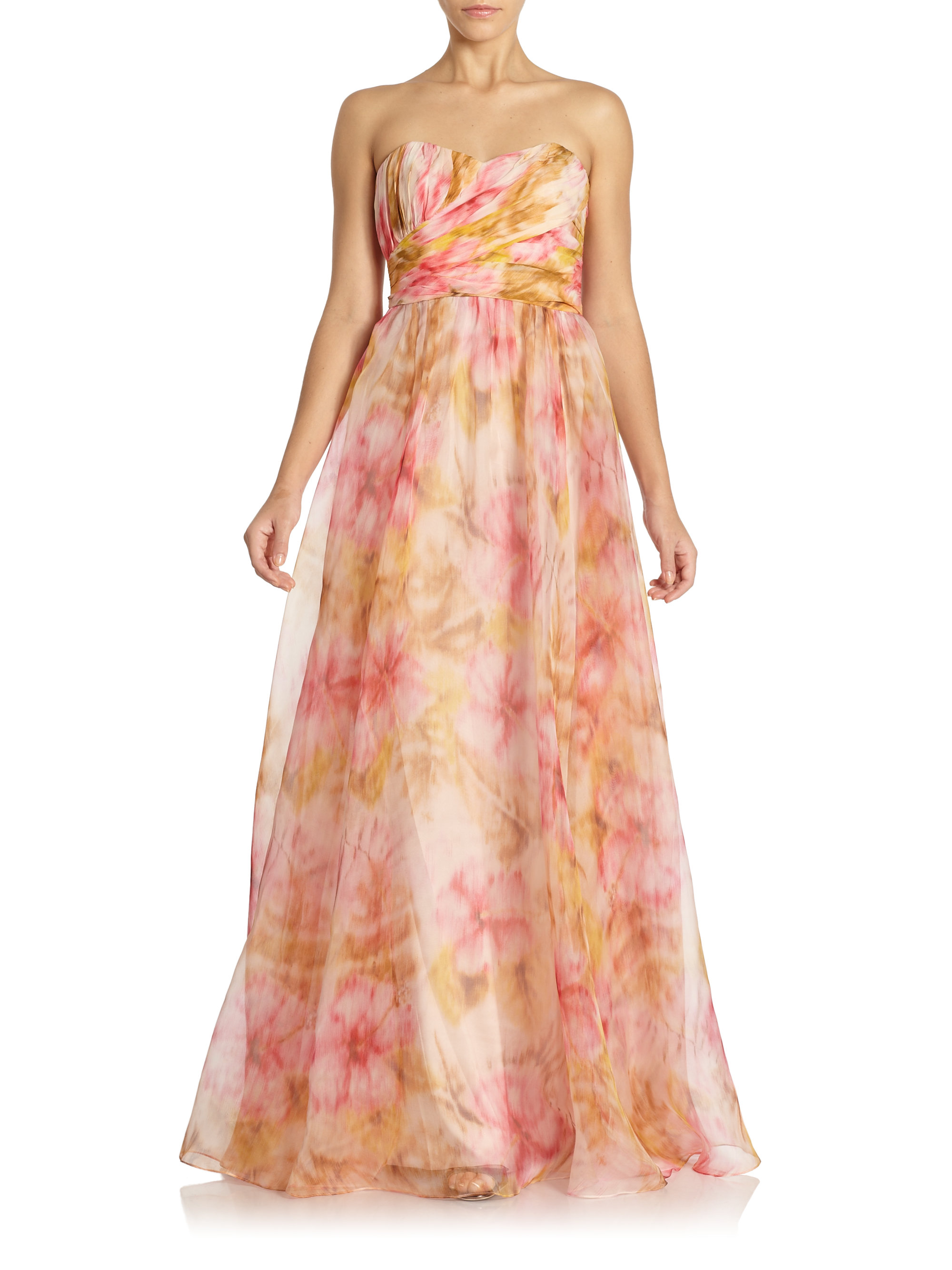 badgley mischka multi printed peach maxi