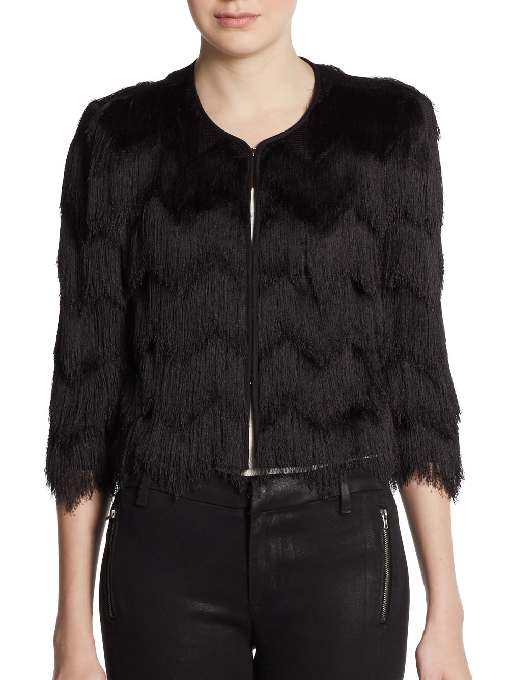 BCBGMAXAZRIA Tiered Fringe Jacket in Black Lyst