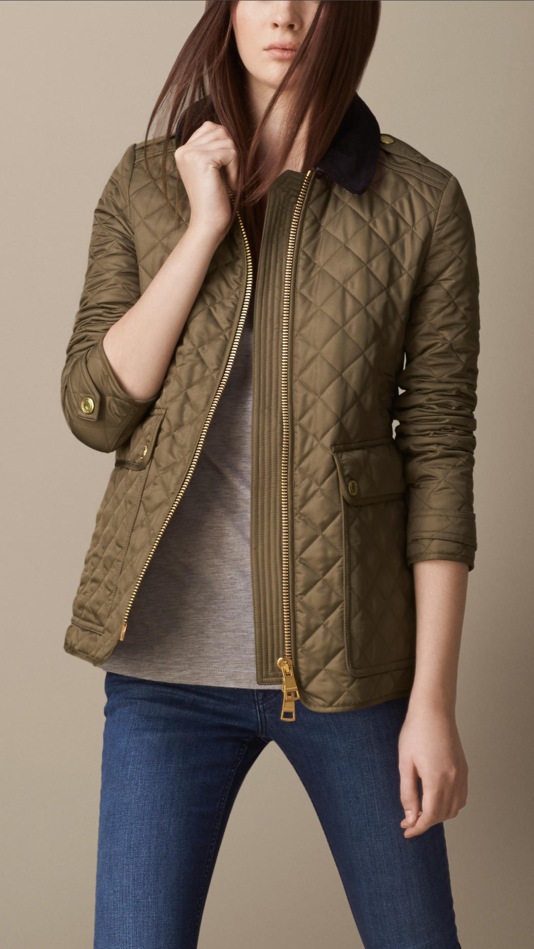 Burberry Corduroy Collar Quilted Jacket in Military Khaki (Natural) - Lyst