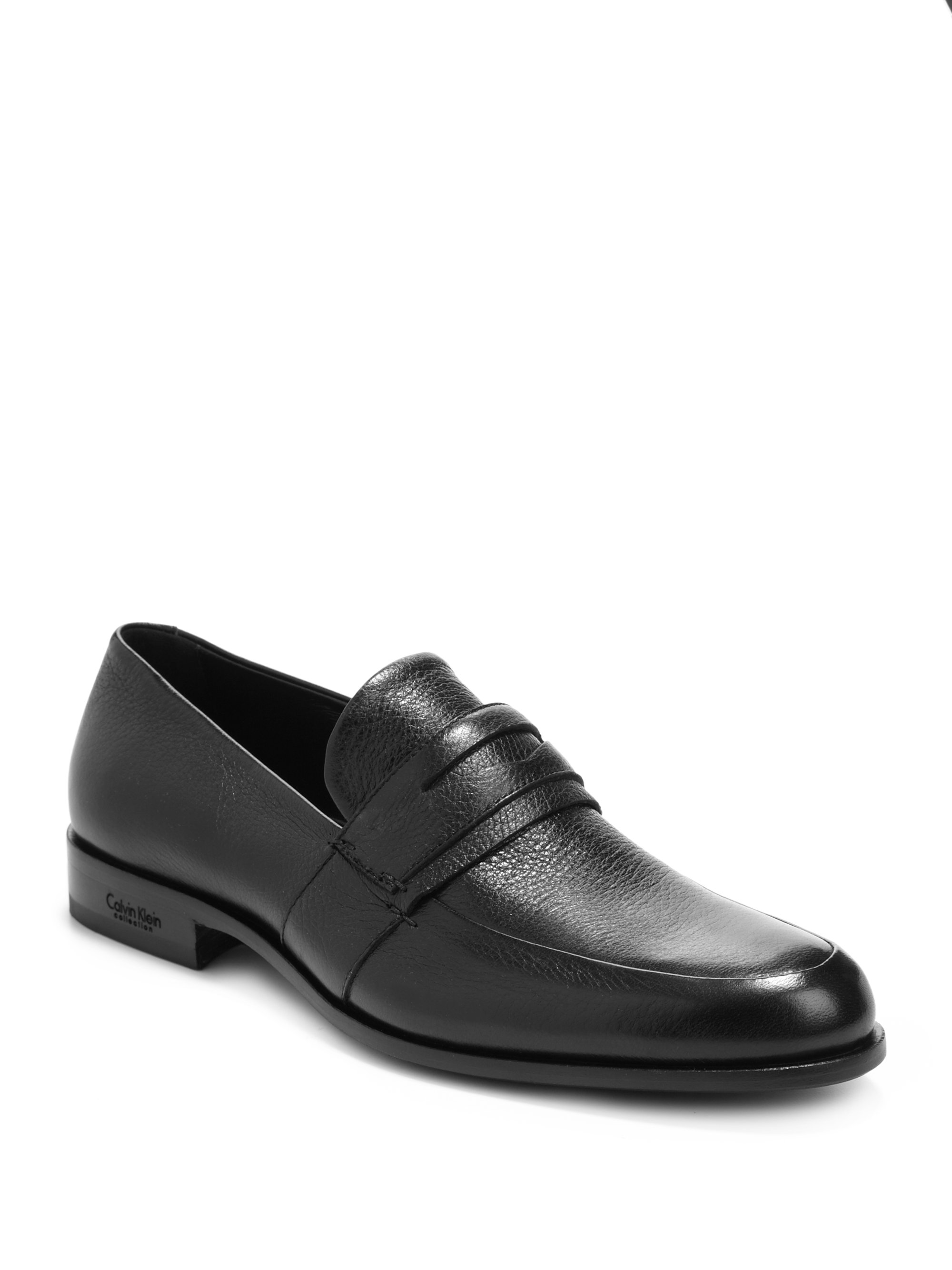 Calvin Klein Leather Penny Loafers in Black for Men | Lyst