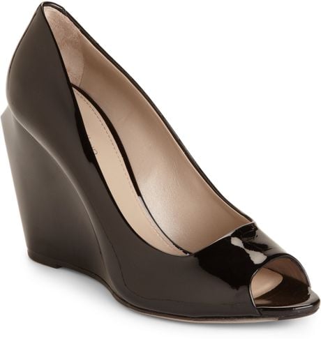 Calvin Klein Thao Patent Leather Wedge Pumps in Black | Lyst