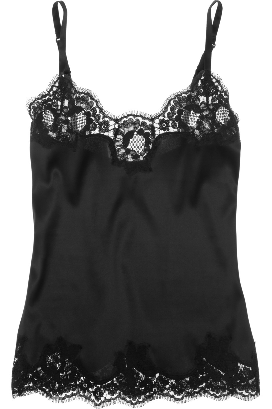 Dolce & Gabbana Lace Trimmed Stretch Silk Satin Camisole in Black