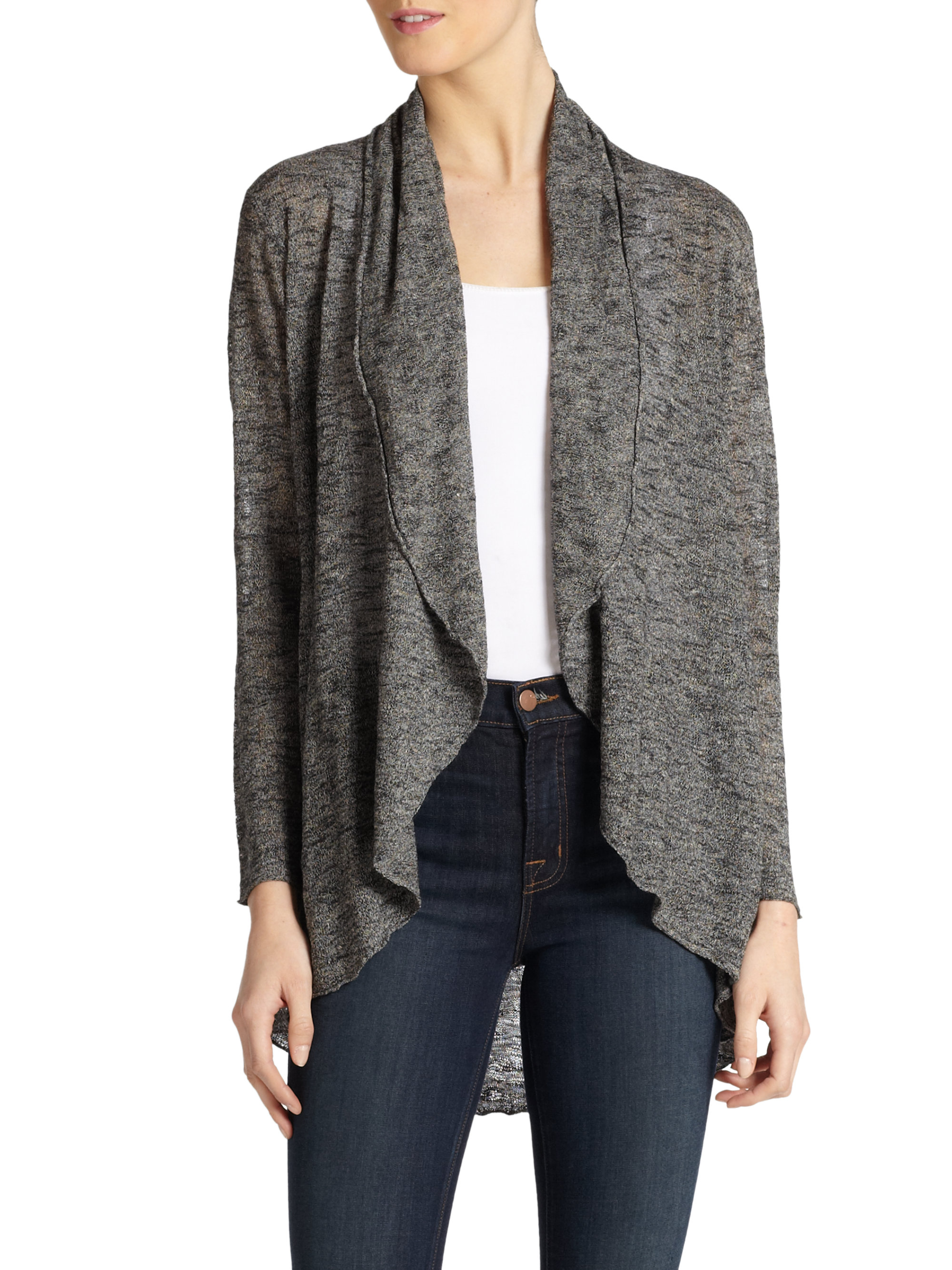 Eileen Fisher Variegated Knit Drapefront Long Cardigan in Graphite ...