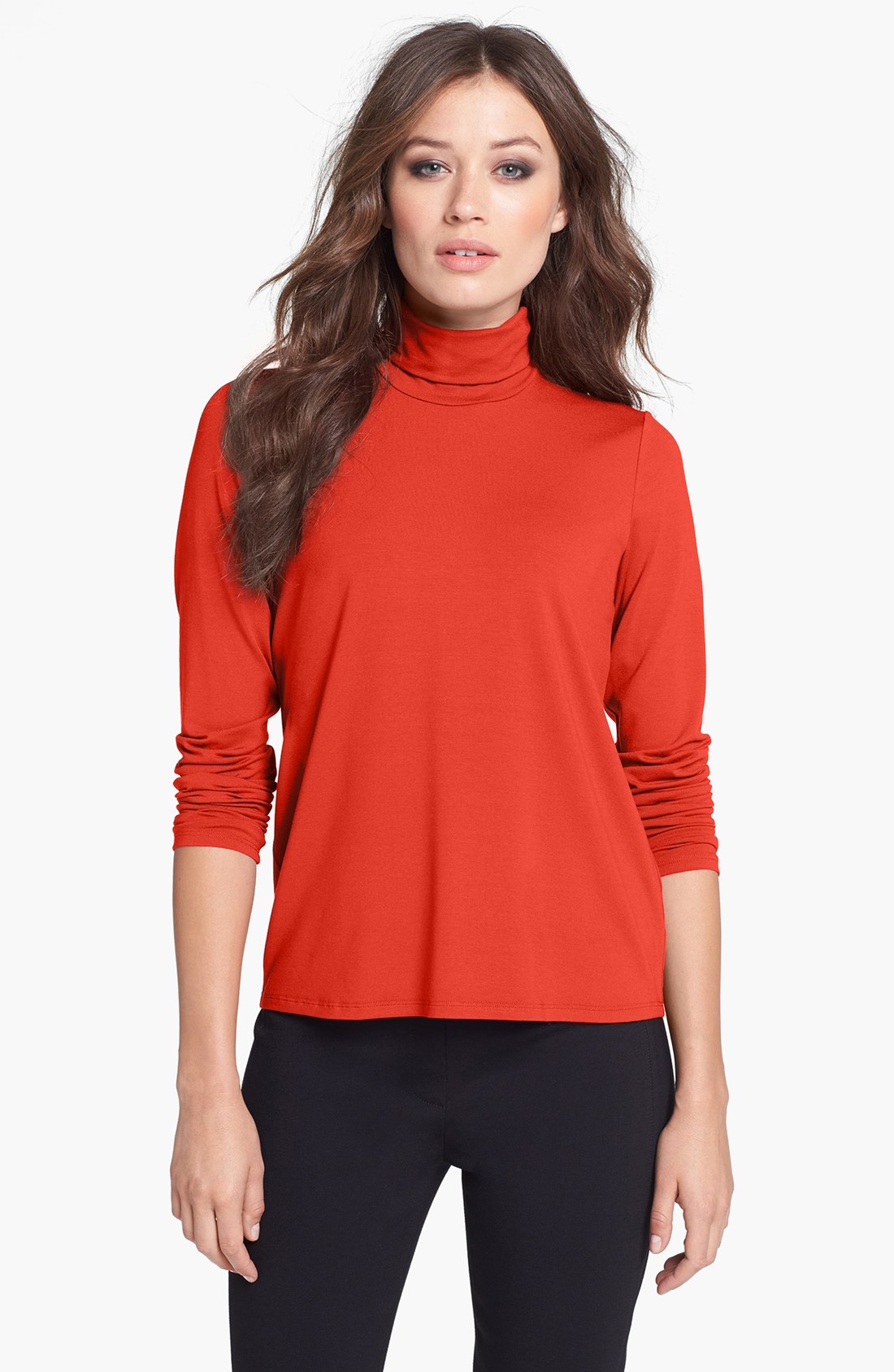 Eileen Fisher Scrunch Neck Top in Red (Red Lory) | Lyst