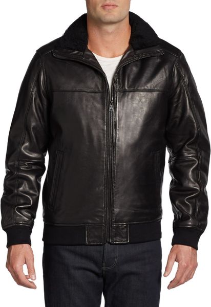 Elie Tahari Furcollar Leather Bomber Jacket in Black for Men | Lyst