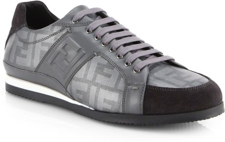 Fendi Zucca Laceup Sneakers in Gray for Men (GREY) | Lyst