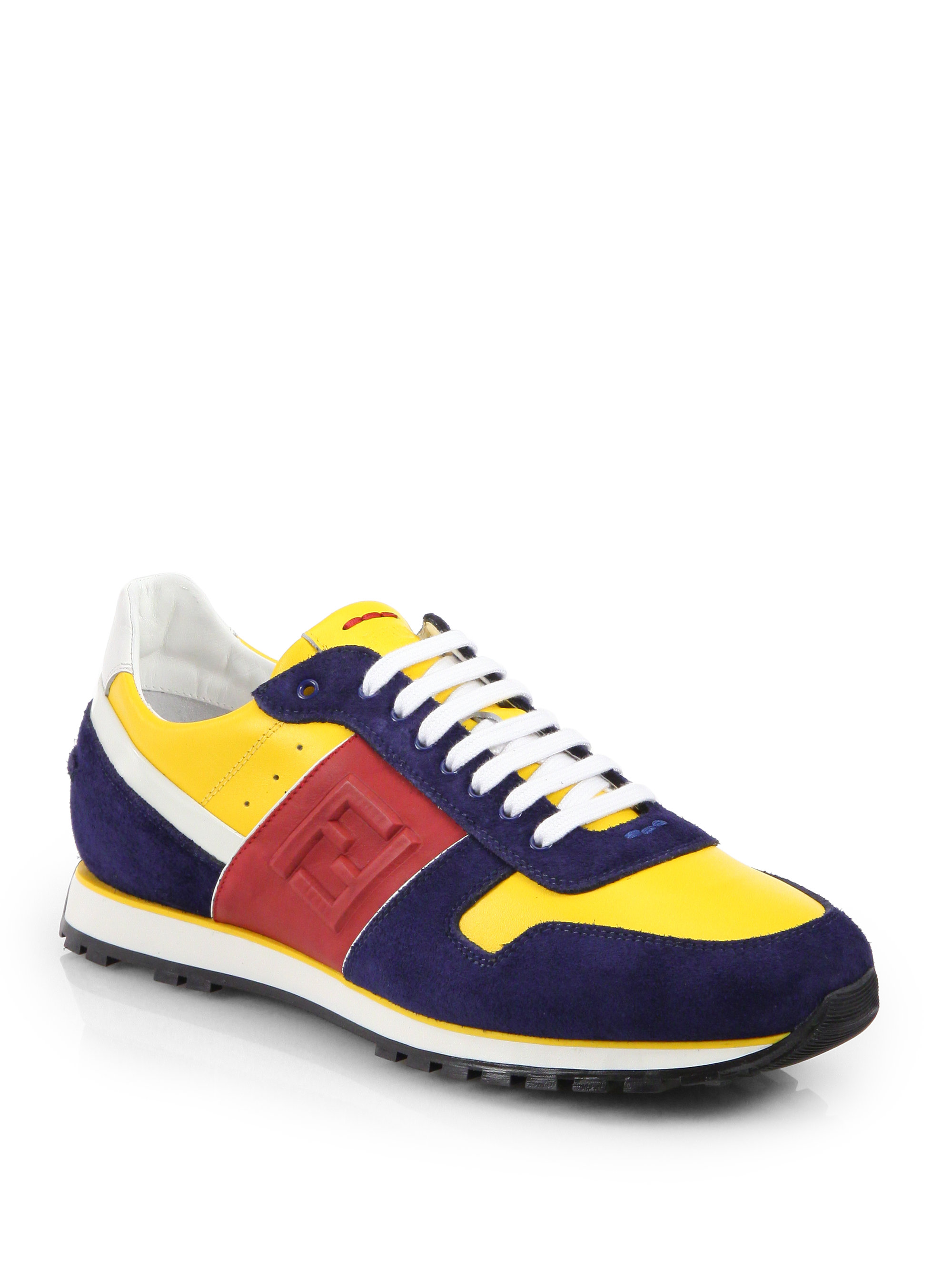 Fendi Multicolored Laceup Sneakers in Yellow for Men - Lyst